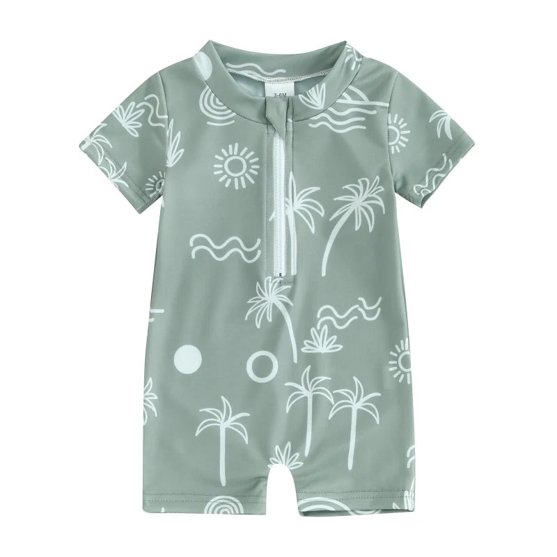 Toddler Boys Cute Sea Swimwear Short Sleeve Zipper Suit