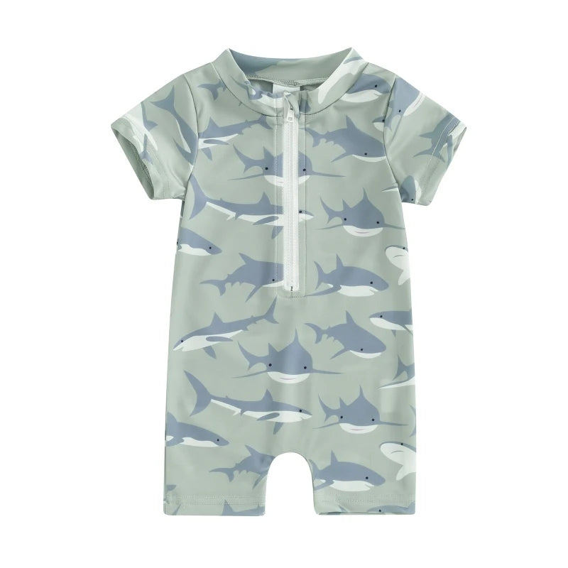 Toddler Boys Cute Sea Swimwear Short Sleeve Zipper Suit