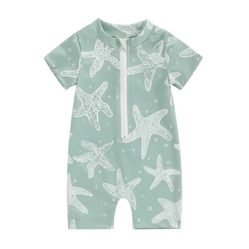 Toddler Boys Cute Sea Swimwear Short Sleeve Zipper Suit