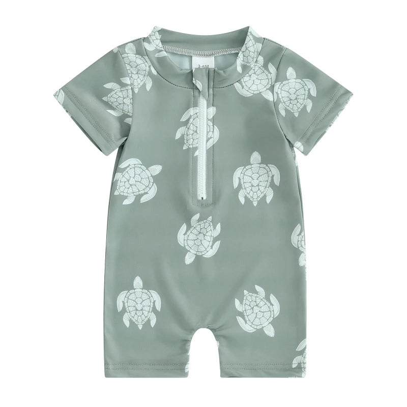 Toddler Boys Cute Sea Swimwear Short Sleeve Zipper Suit