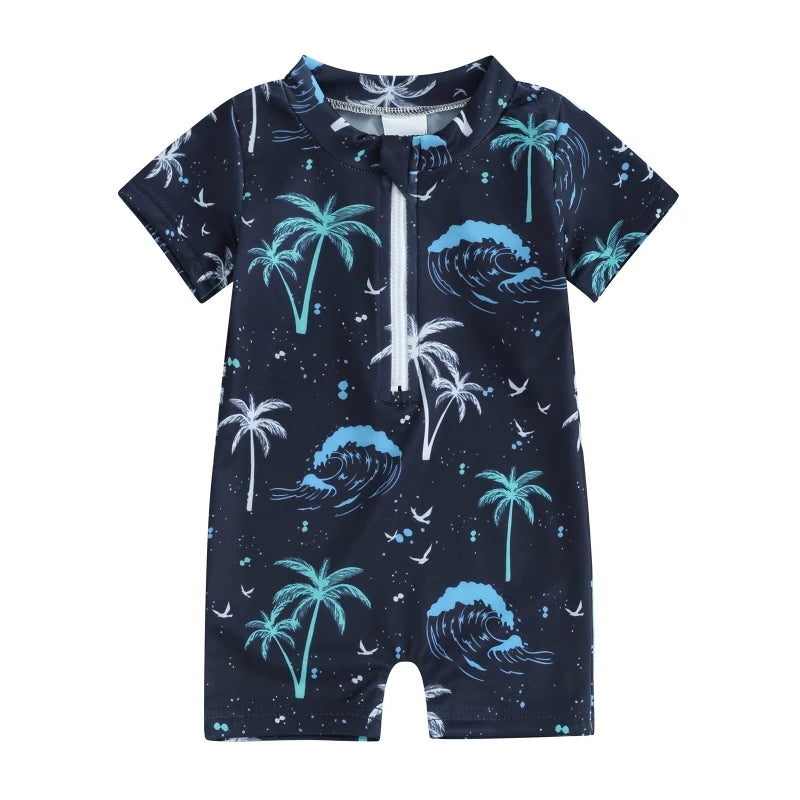 Toddler Boys Cute Sea Swimwear Short Sleeve Zipper Suit