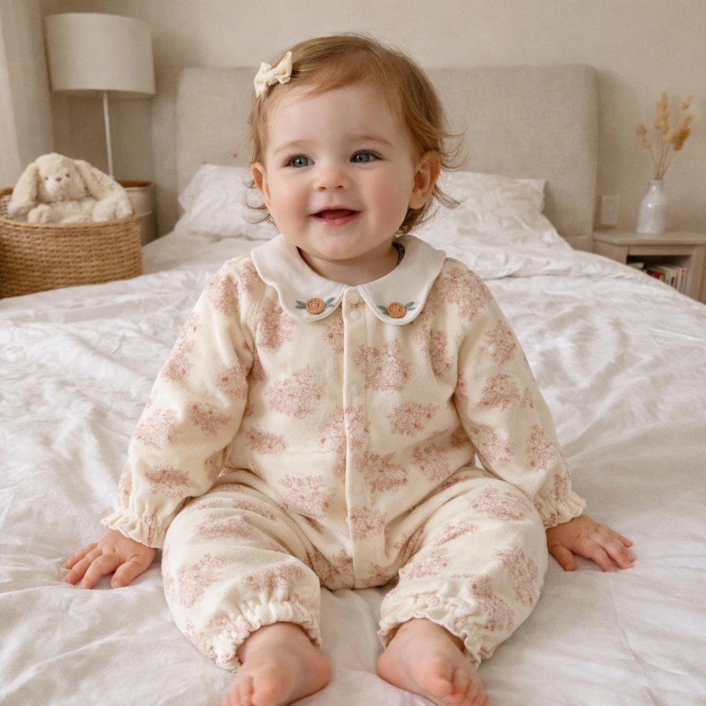 Velvet Cotton Baby Girl Jumpsuit – Spring & Autumn