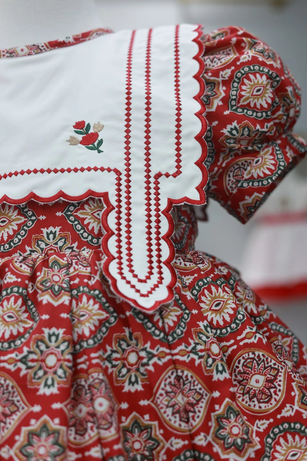 Vintage Princess-Style Red Floral Dress