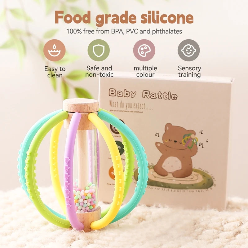 Baby Wooden Rain Drum Rattle – Sensory & Teething Toy