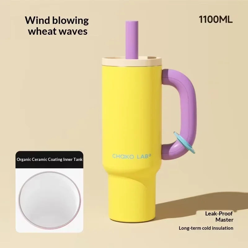 Chakolab 1050ML Large Capacity Straw Thermos Cup 316 Stainless Steel Camping Coffee Cups Portable Outdoor Water Glasses