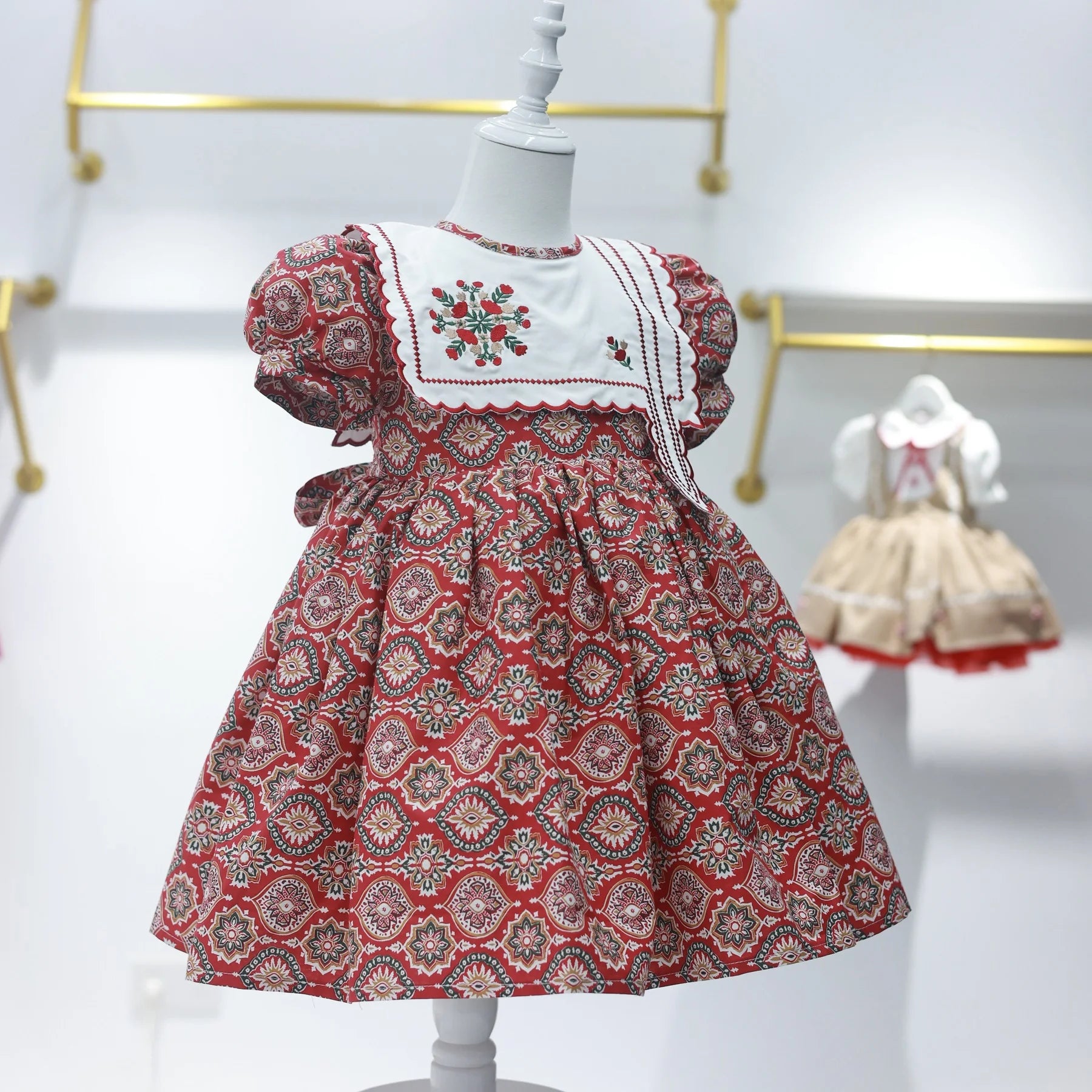Vintage Princess-Style Red Floral Dress