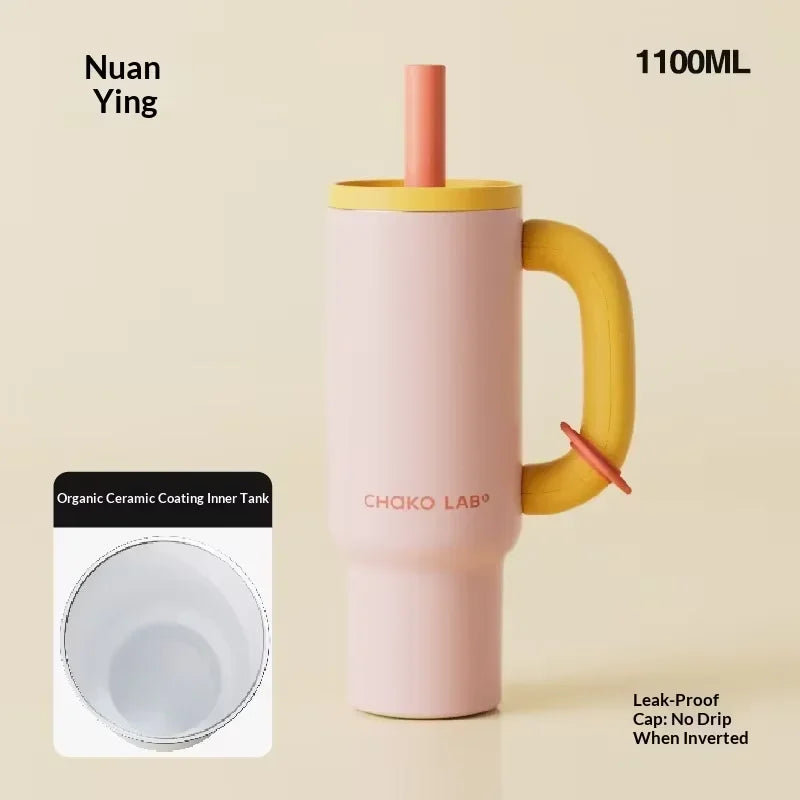 Chakolab 1050ML Large Capacity Straw Thermos Cup 316 Stainless Steel Camping Coffee Cups Portable Outdoor Water Glasses