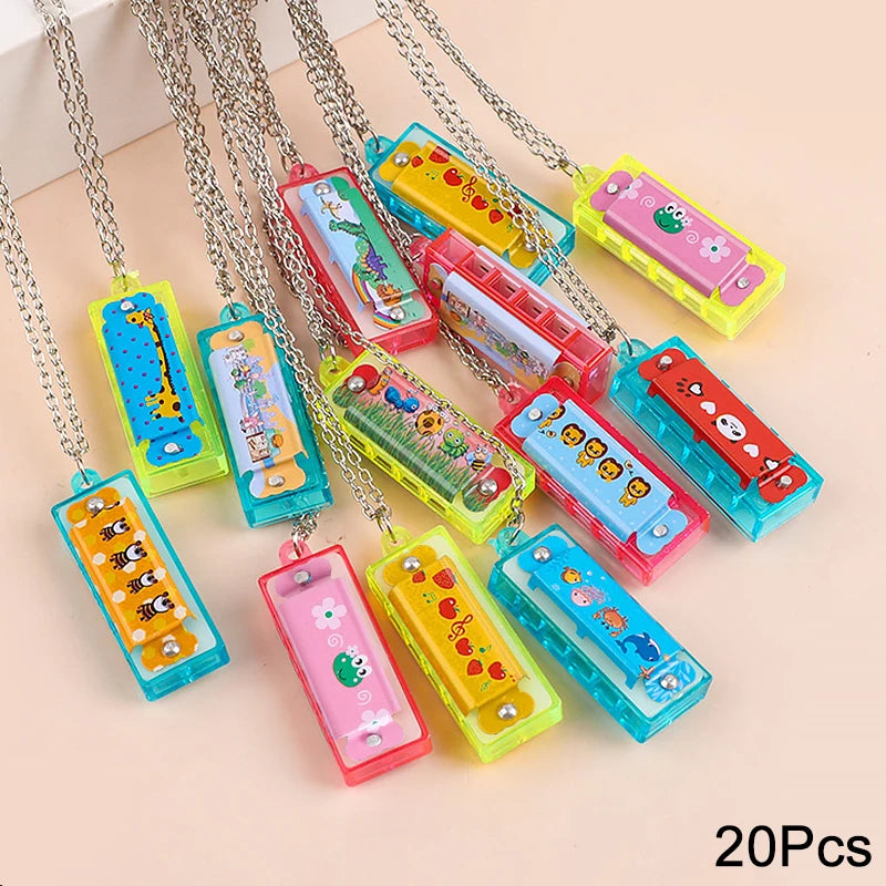 10/20Pcs Cartoon Mini Harmonica with Necklace Musical Toys for Kids Gifts