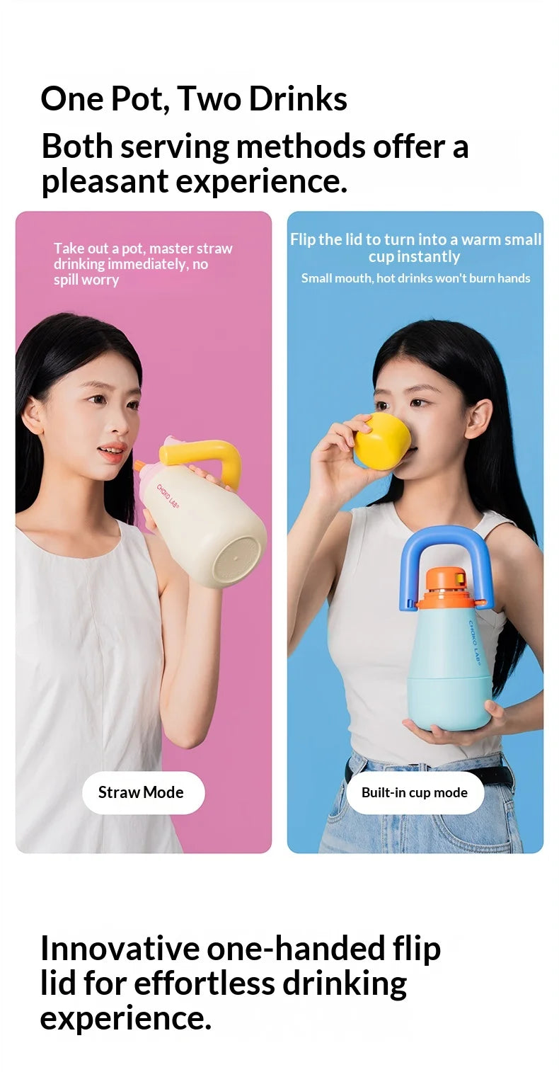 Chakolab 840ML Large Capacity Tata Kettle 316 Stainless Steel Anti Scalding Falling Coffee Cup Portable Straw Thermos Water