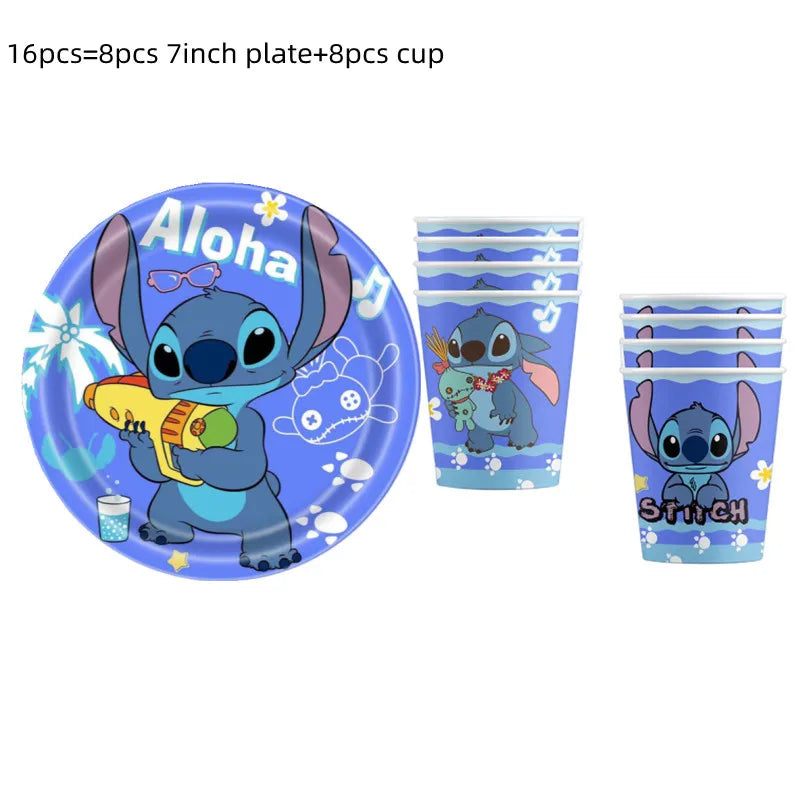 Lilo&Stitch Party Supplies Cup, Plates, Tablecloth, Balloons, Cake Toppers, Gift Box Birthday Party Decoration