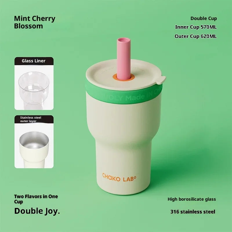 Chakolab Large Capacity Dual Enjoyment Cup High Aesthetic Coffee Cup Portable Detachable Winter Insulated Cup Water glass
