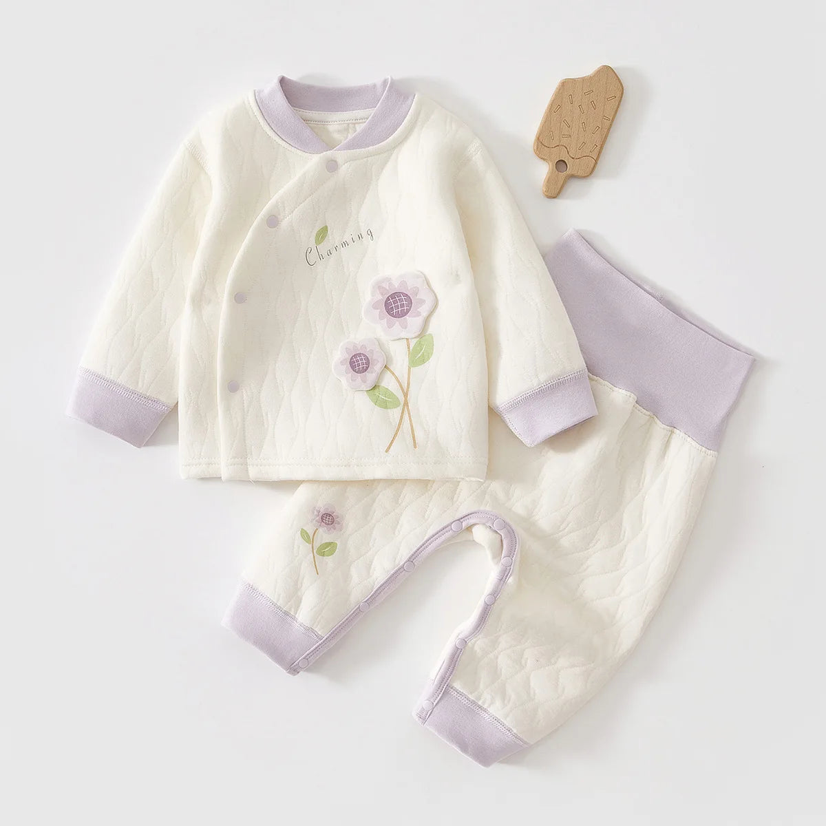 Baby Warm Cotton Top & High-Waist Pants Set