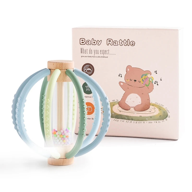 Baby Wooden Rain Drum Rattle – Sensory & Teething Toy