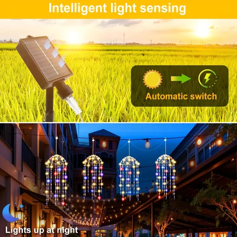 4pcs Solar Hanging Jellyfish Lights 8 Modes Waterproof LED Outdoor