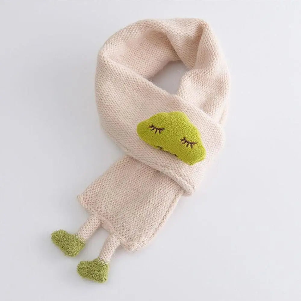 Soft, warm cartoon knit scarf for kids, thick, cozy, and perfect for autumn and winter.