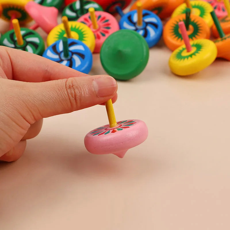 12/24pcs mini wooden spinning tops – fun finger toys for kids’ party favors.