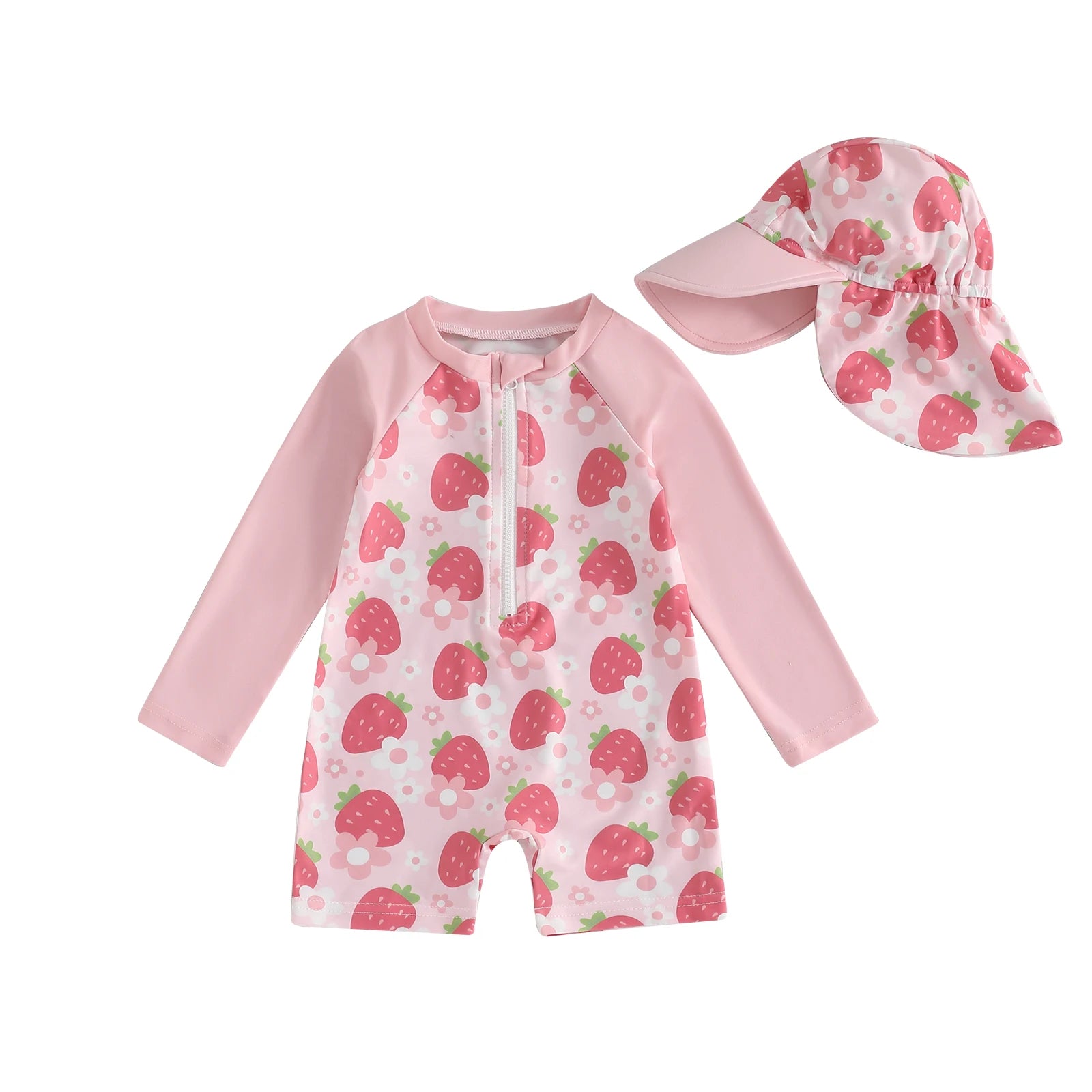 Toddler Girl Long Sleeve Swimsuite with Sunhat Set