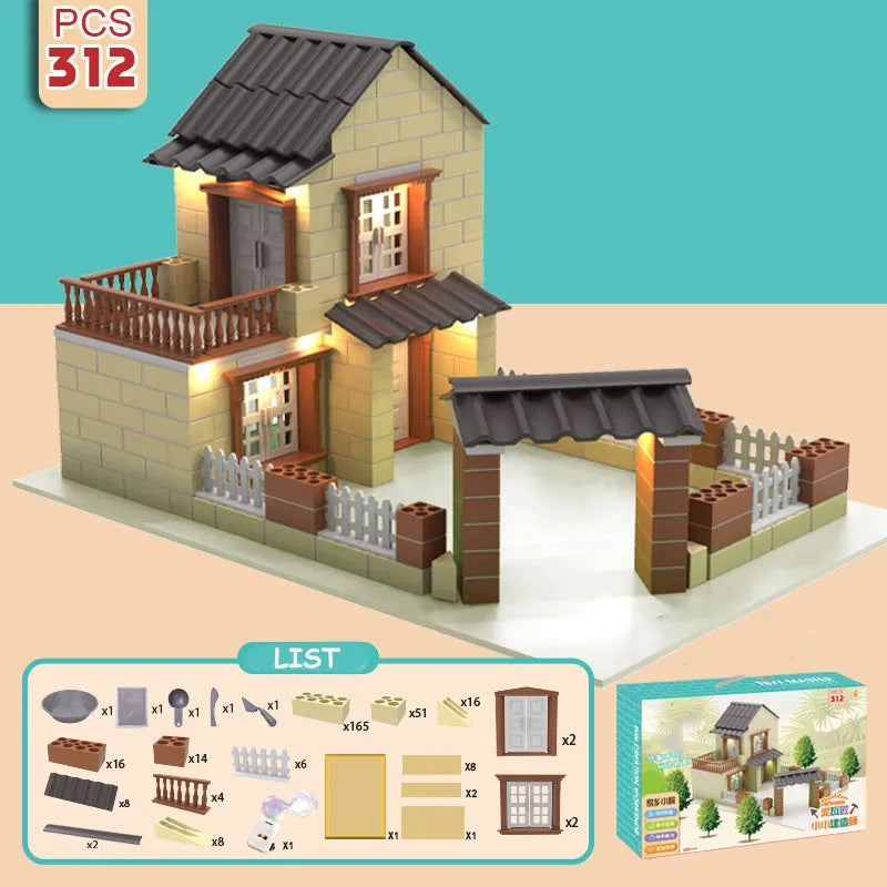 Brick Dollhouse Casa Miniature With LED Kit Mini Villa Building Model Doll Houses Assemble Toy for Children Gifts