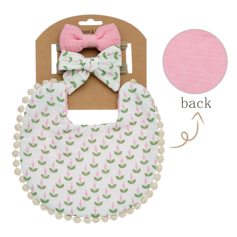 3pcs Baby Flower Bib & Headband Set