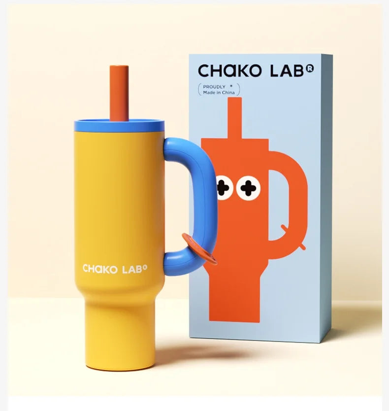 Chakolab 1050ML Large Capacity Straw Thermos Cup 316 Stainless Steel Camping Coffee Cups Portable Outdoor Water Glasses