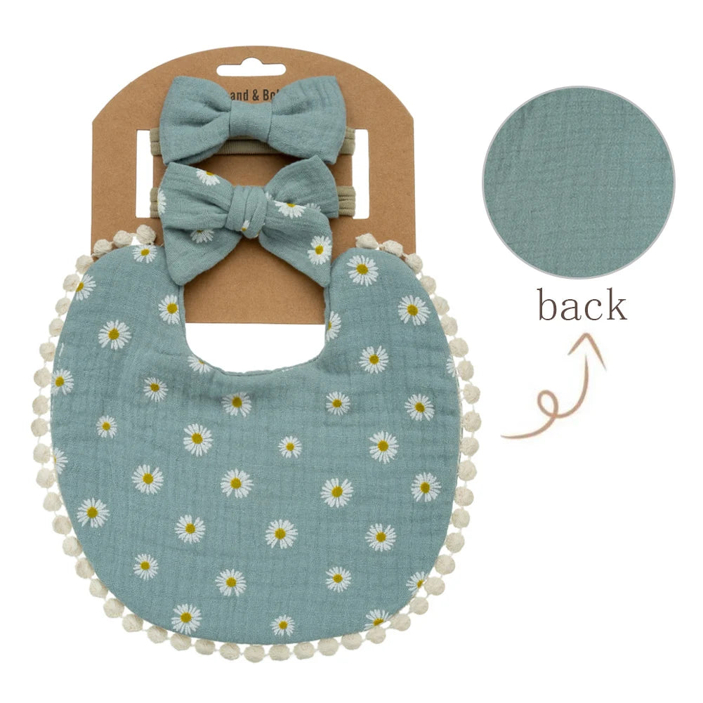 3pcs Baby Flower Bib & Headband Set