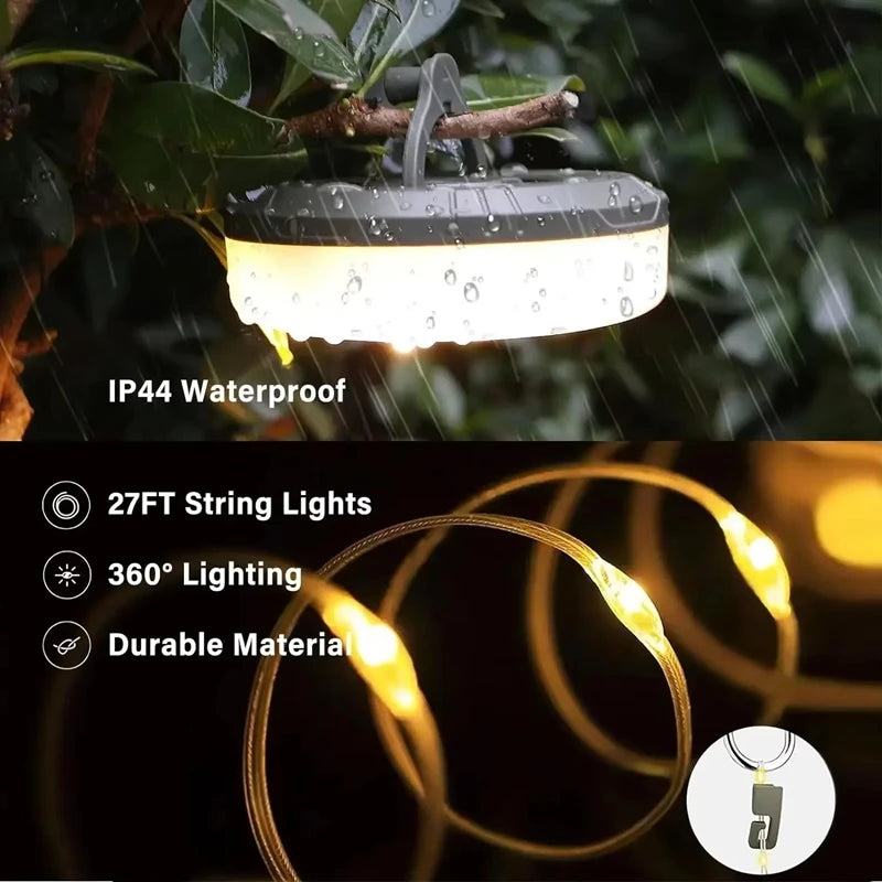 Multifunctional 4 in 1 Design Camping Light String USB Rechargeable Outdoor Tent Decor Light LED Flashlight with Magnet Hook