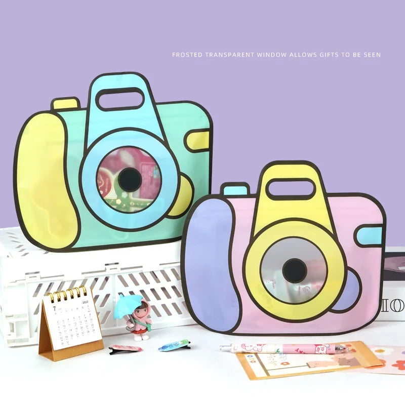20pcs cartoon camera candy bags with window – cute snack pouches for kids’ party treats.