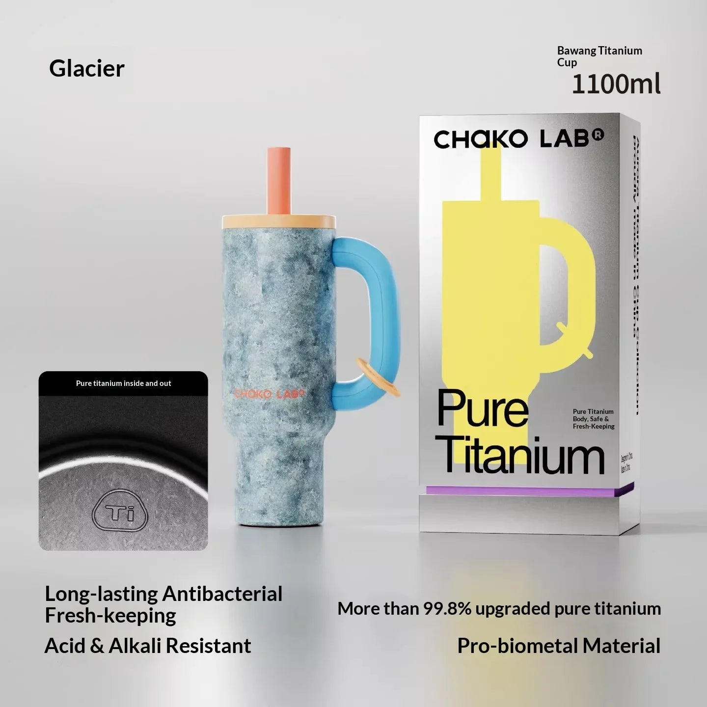 Chakolab 1050ML Large Capacity Straw Thermos Cup 316 Stainless Steel Camping Coffee Cups Portable Outdoor Water Glasses