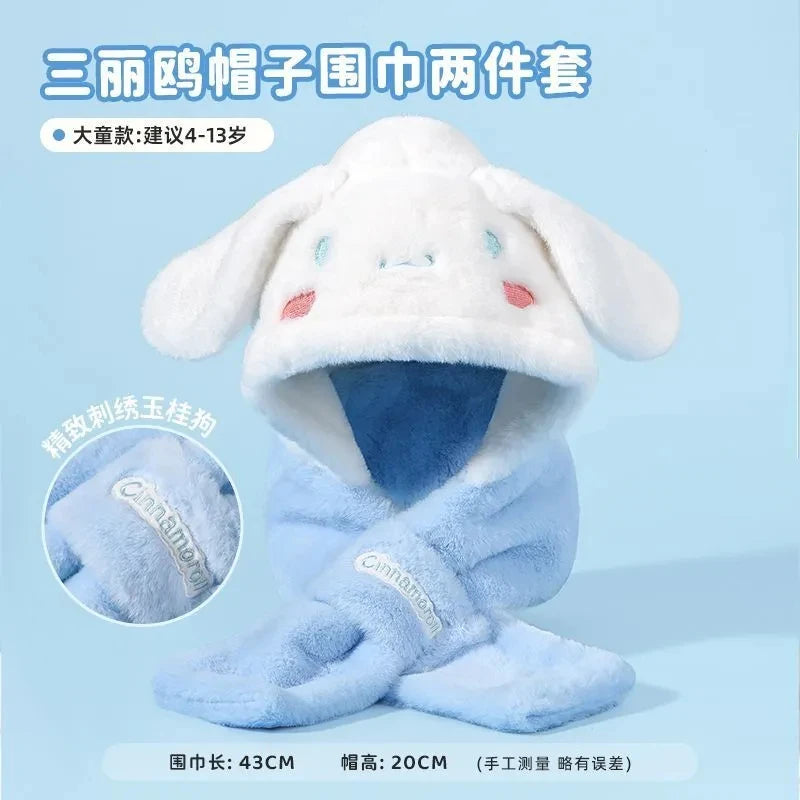 Cute winter hat with integrated neck scarf and ear protection, thick, warm, and perfect gift for kids.