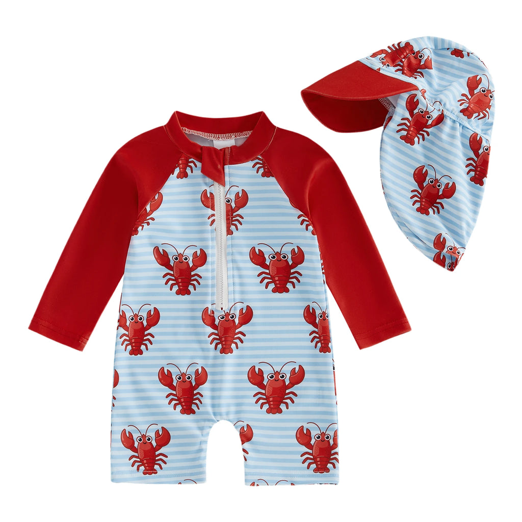 Toddler Boys Swimsuit 2Pcs Set Long Sleeve