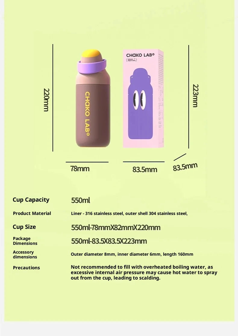 Chakolab 550/700ML Large Capacity Sports Water Cup Portable Insulated Straw Cup Stainless Steel Coffee Water Glass