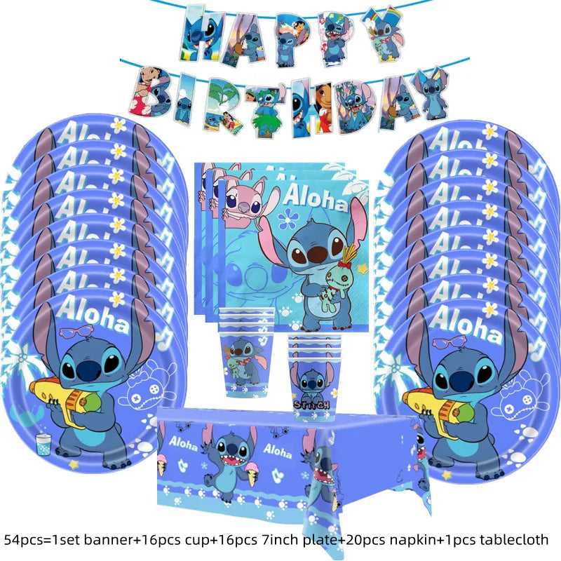 Lilo&Stitch Party Supplies Cup, Plates, Tablecloth, Balloons, Cake Toppers, Gift Box Birthday Party Decoration