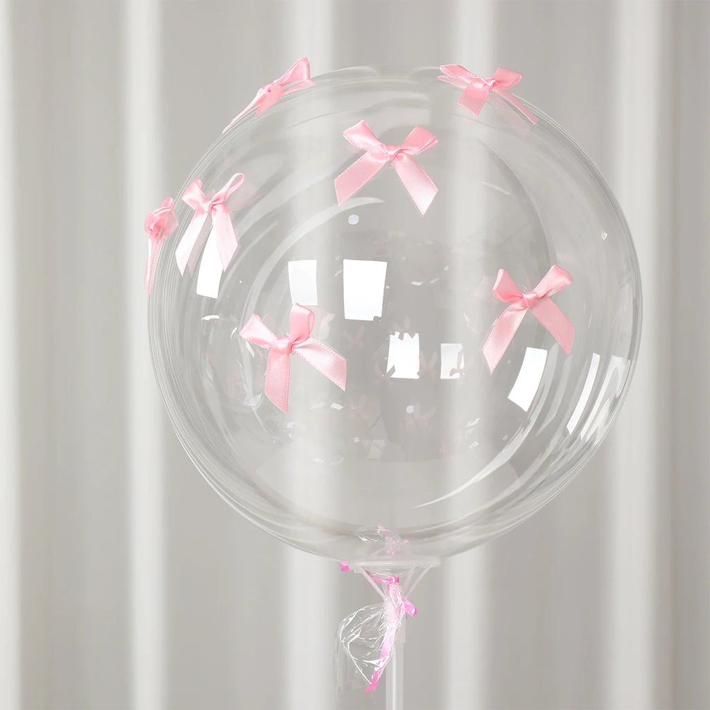 47pcs Transparent Bobball Pink Bow Ribbon Latex Balloon