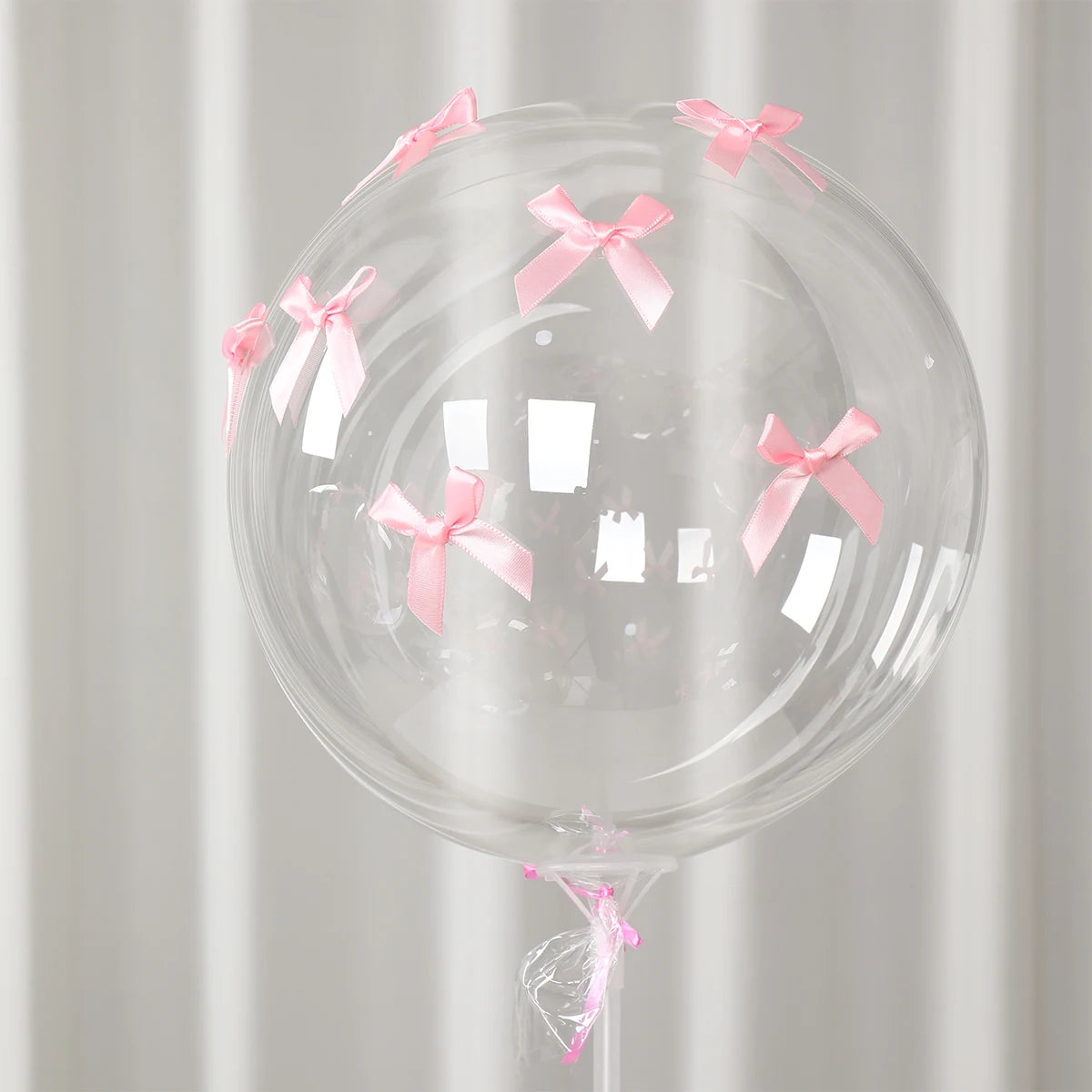 47pcs Transparent Bobball Pink Bow Ribbon Latex Balloon