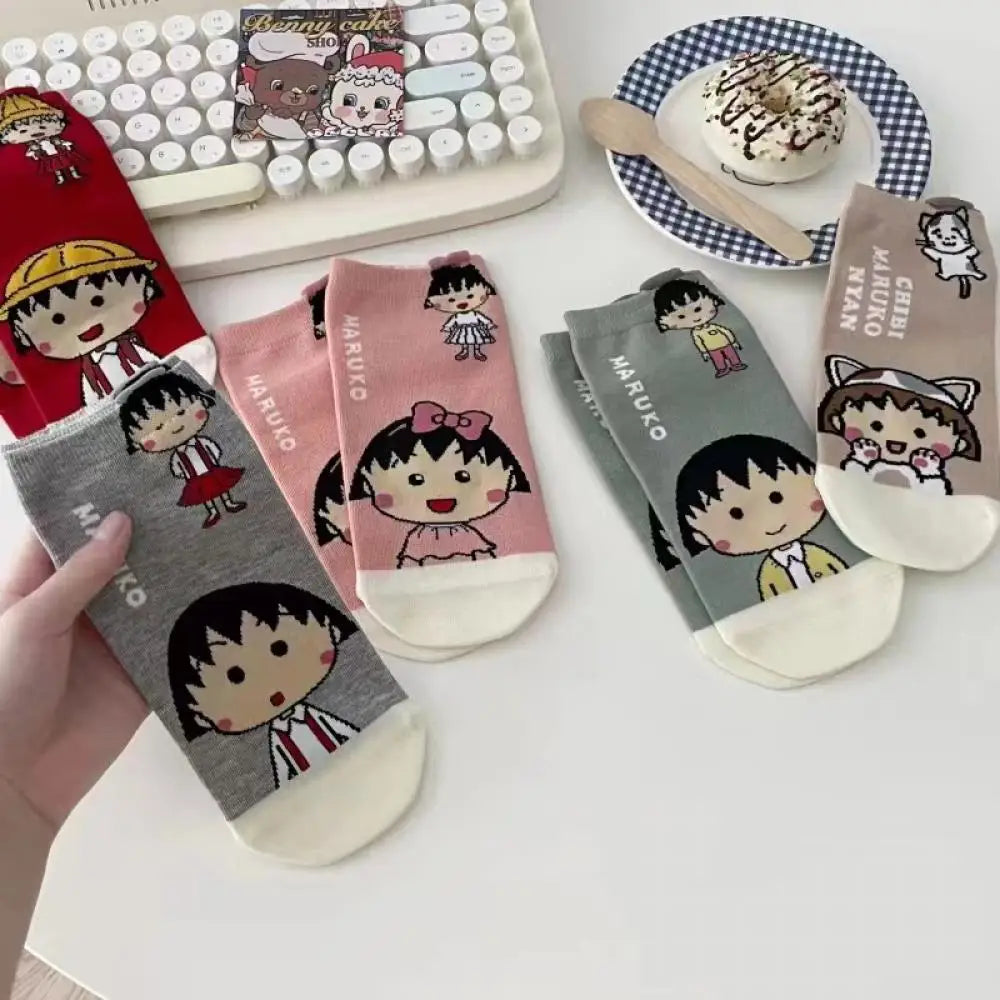 5pairs Japanese Anime Chibi Maruko ,cotton Short sock Sweat absorption keep warm adult Children Sock