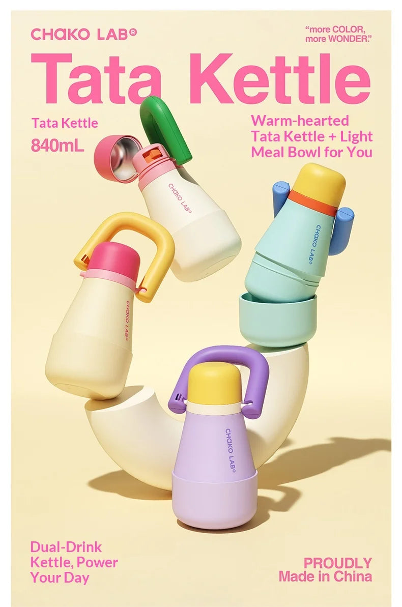 Chakolab 840ML Large Capacity Tata Kettle 316 Stainless Steel Anti Scalding Falling Coffee Cup Portable Straw Thermos Water