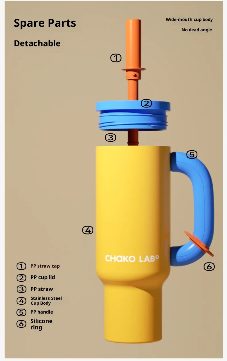 Chakolab 1050ML Large Capacity Straw Thermos Cup 316 Stainless Steel Camping Coffee Cups Portable Outdoor Water Glasses
