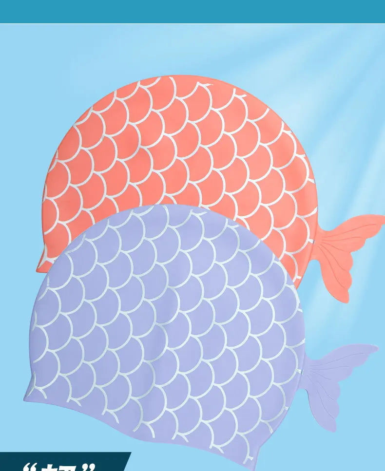 Children's Swimming Caps Silicone Waterproof Cute Fish Scale