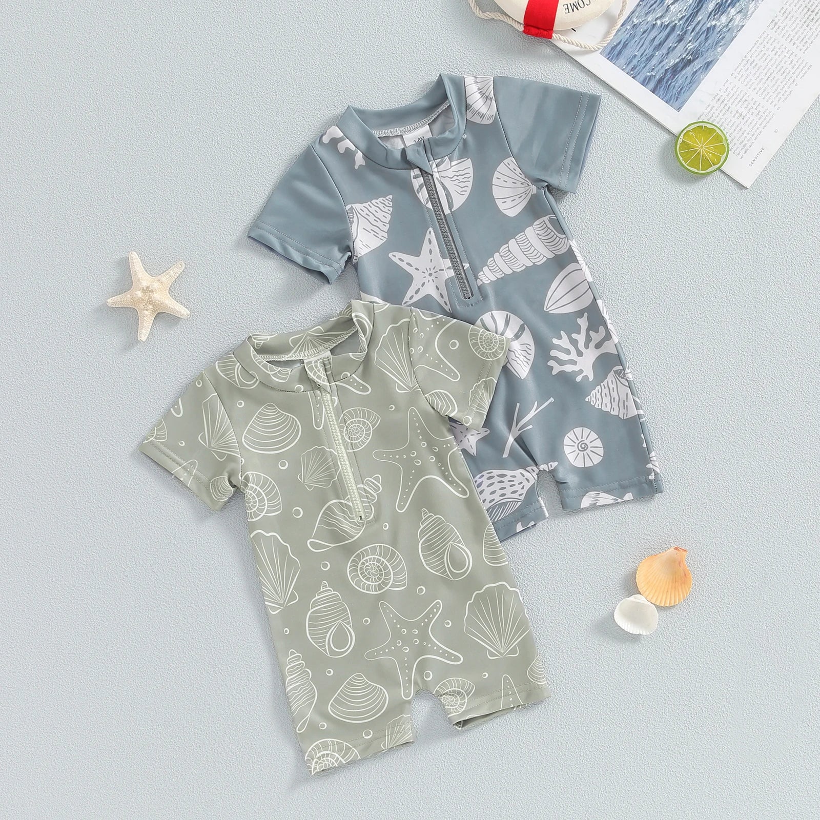 Toddler Boys Cute Sea Swimwear Short Sleeve Zipper Suit