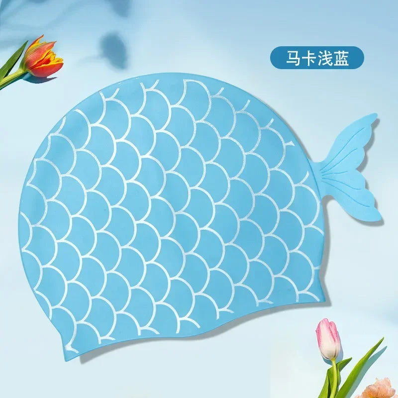 Children's Swimming Caps Silicone Waterproof Cute Fish Scale