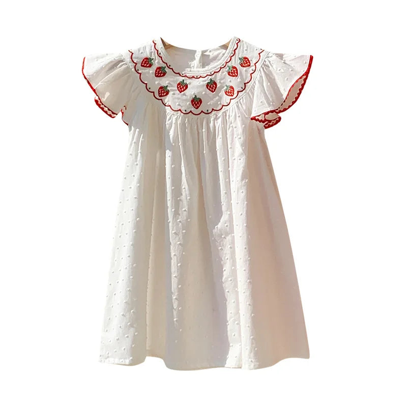 Sweet Strawberry Embroidered Summer Dress for Girls