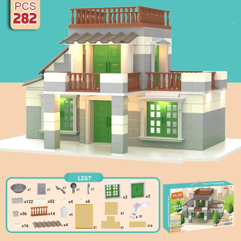 Brick Dollhouse Casa Miniature With LED Kit Mini Villa Building Model Doll Houses Assemble Toy for Children Gifts