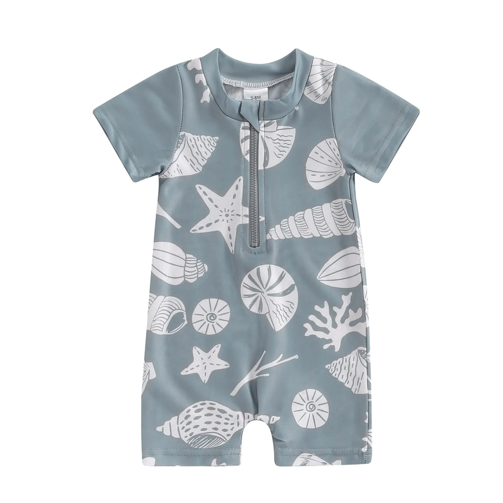 Toddler Boys Cute Sea Swimwear Short Sleeve Zipper Suit