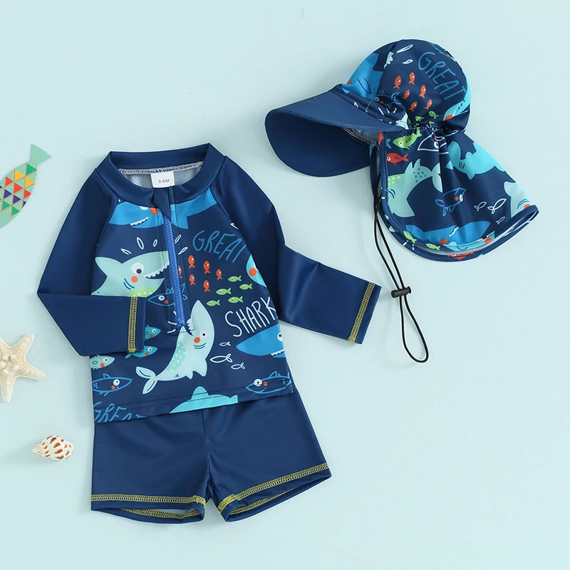 Baby Boys Swimwear Fish Print Long Sleeve set