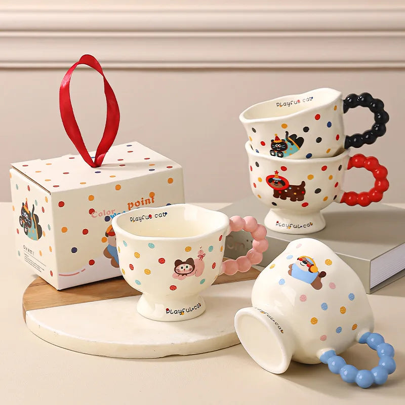 Cute Polka Dot Cartoon Ceramic Coffee Mug