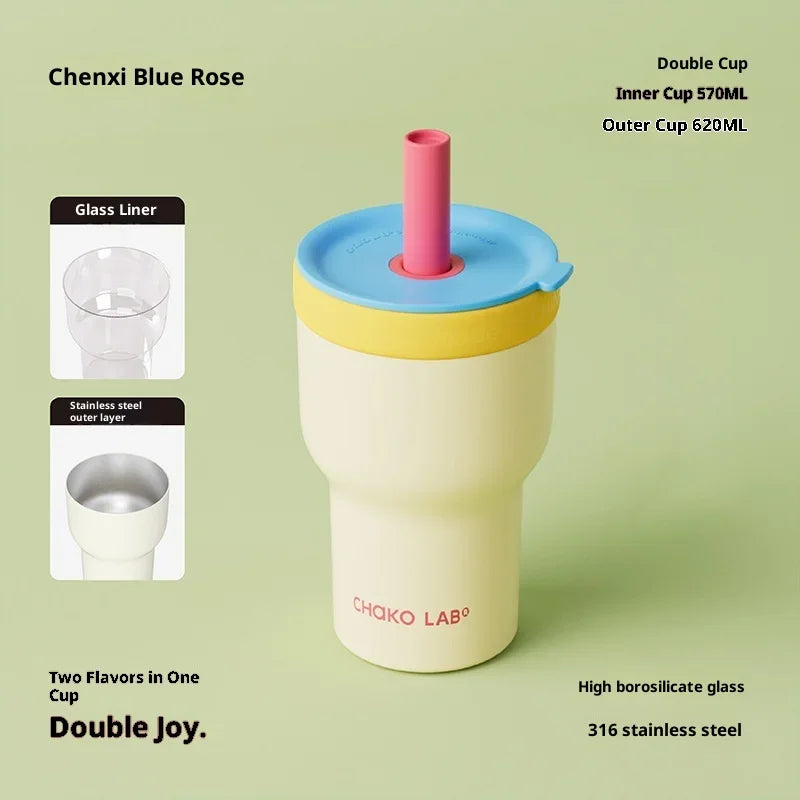 Chakolab Large Capacity Dual Enjoyment Cup High Aesthetic Coffee Cup Portable Detachable Winter Insulated Cup Water glass