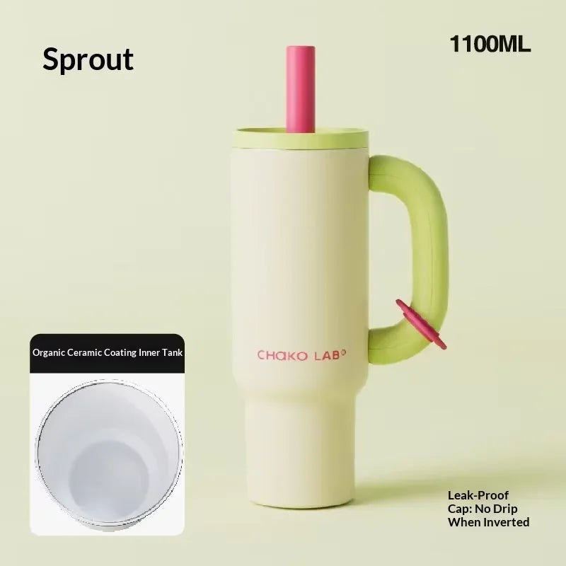 Chakolab 1050ML Large Capacity Straw Thermos Cup 316 Stainless Steel Camping Coffee Cups Portable Outdoor Water Glasses