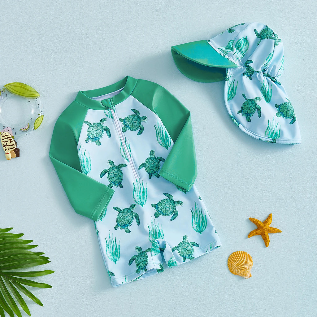 Toddler Boys Swimsuit 2Pcs Set Long Sleeve