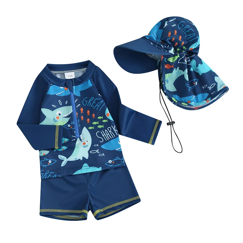 Baby Boys Swimwear Fish Print Long Sleeve set