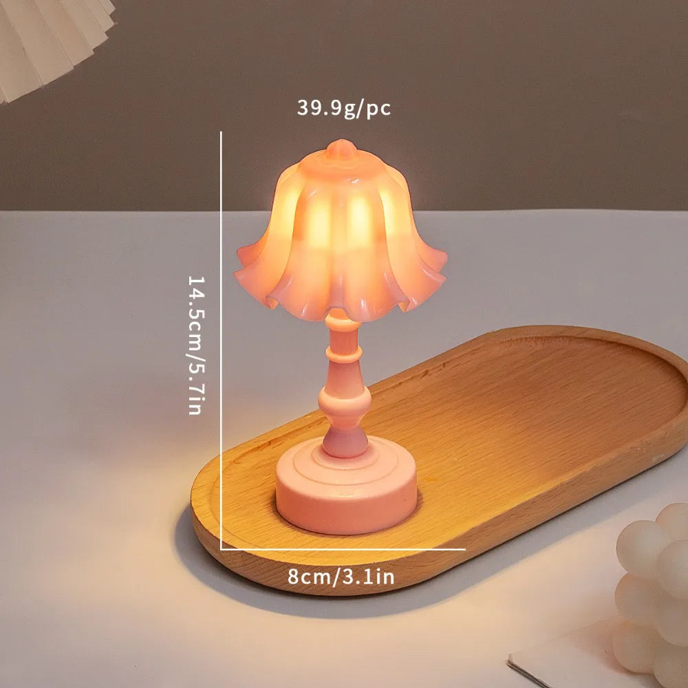 Miniature Flower Bud Table Lamp Night Light Furniture Home Model Decor Toy Doll, House Accessories Table